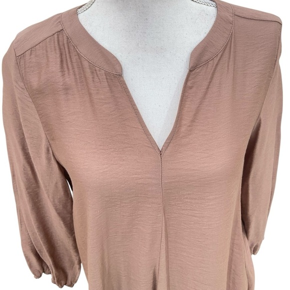 Glam split neck mocha 3/4 balloon sleeve casual dress high low hem size medium - Picture 4 of 10